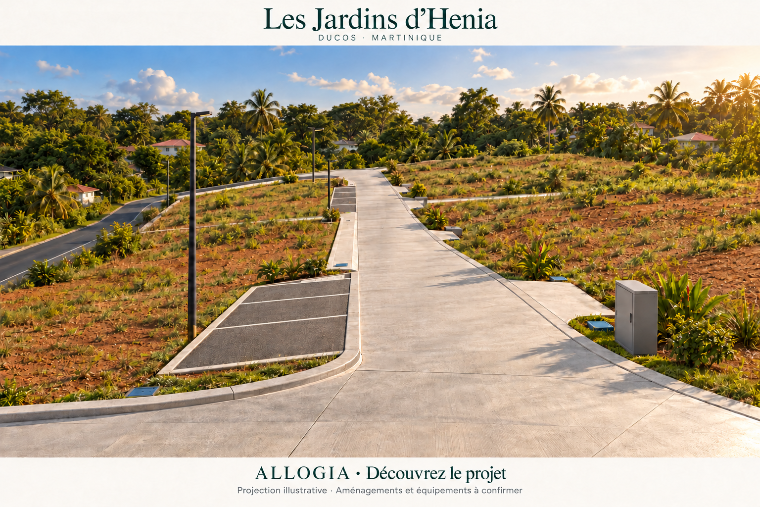 Les Jardins d’Henia à Ducos : projection illustrative, non contractuelle — aire de retournement et stationnements
